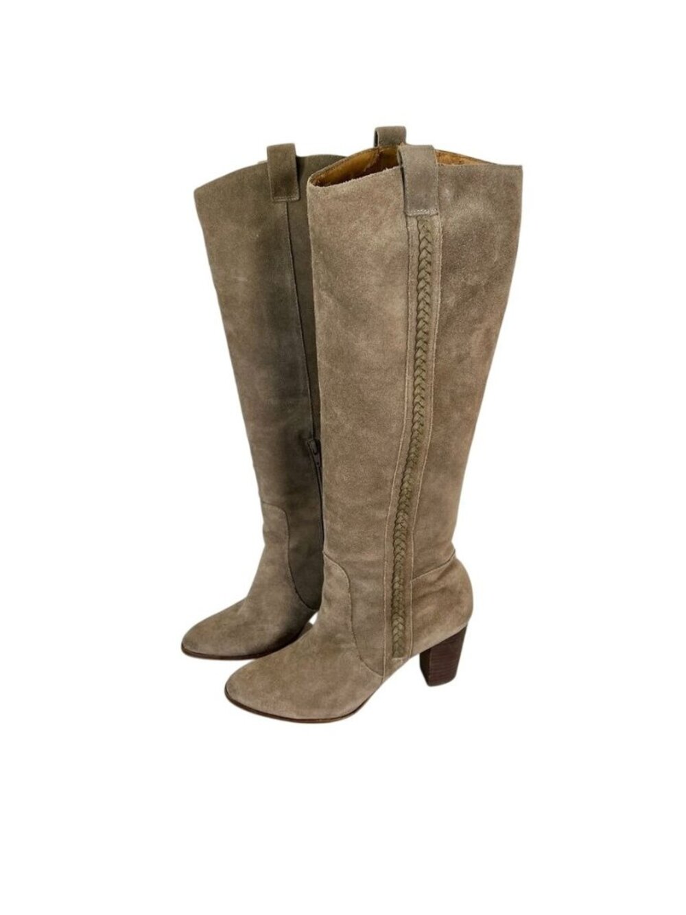 Dolce Vita Taupe Mushroom Suede Knee High Boots Braided Western Boho Sz 8.5